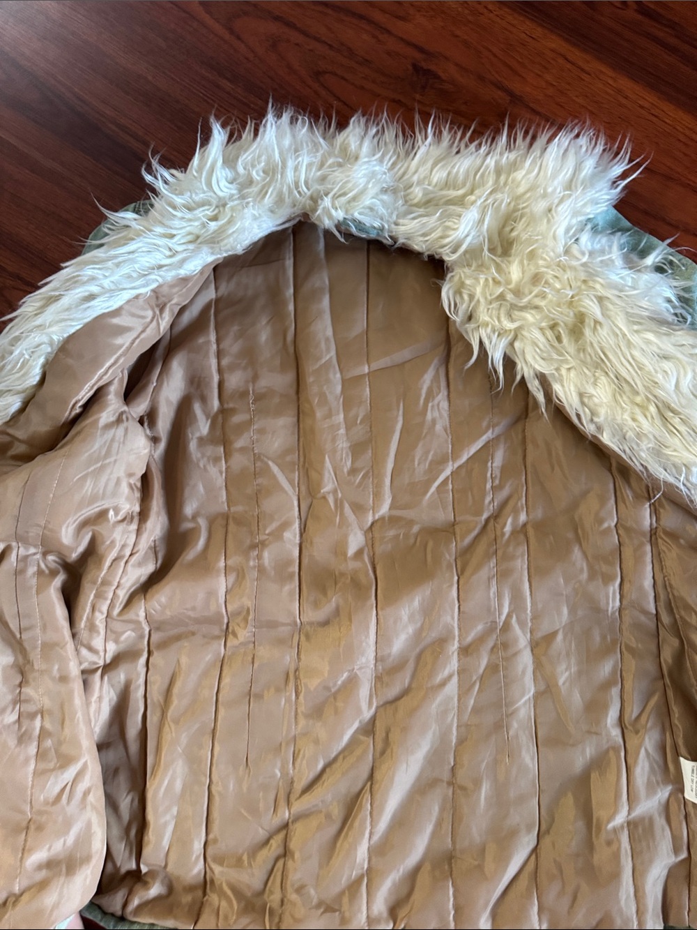 Faux Fur-Trim Sage Green Women's Coat - Picture 3 of 4